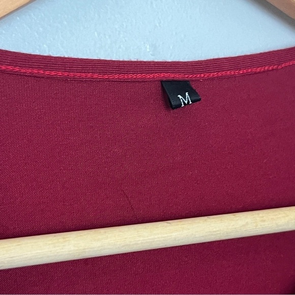 NWOT Women Pleated Flowy Top 3/4 Roll Sleeve Casual Loose Blouse Red Medium - Picture 6 of 9